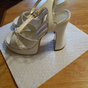 AUTHENTIC Piferi White Leather High Heel Platform Slingbacks Shoes Size 37